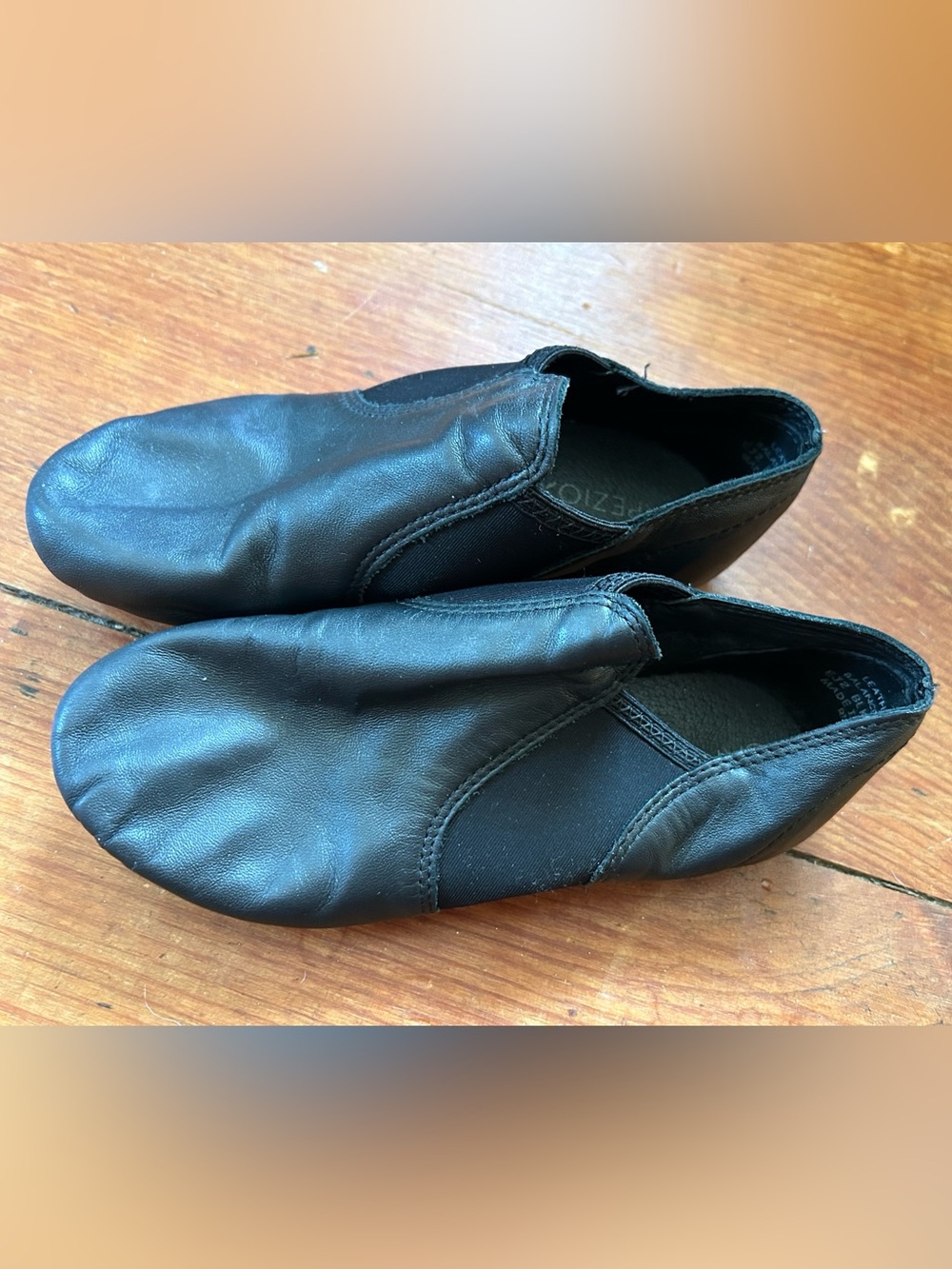 Kids Black Slip-On Leather Dance Shoes